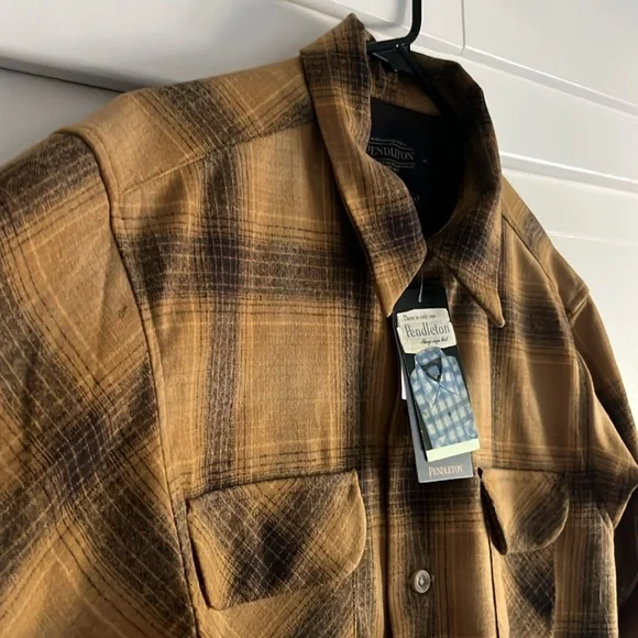 NWT Pendleton Board Shirt sz Medium Gold and grey Plaid Button-Up Shirt